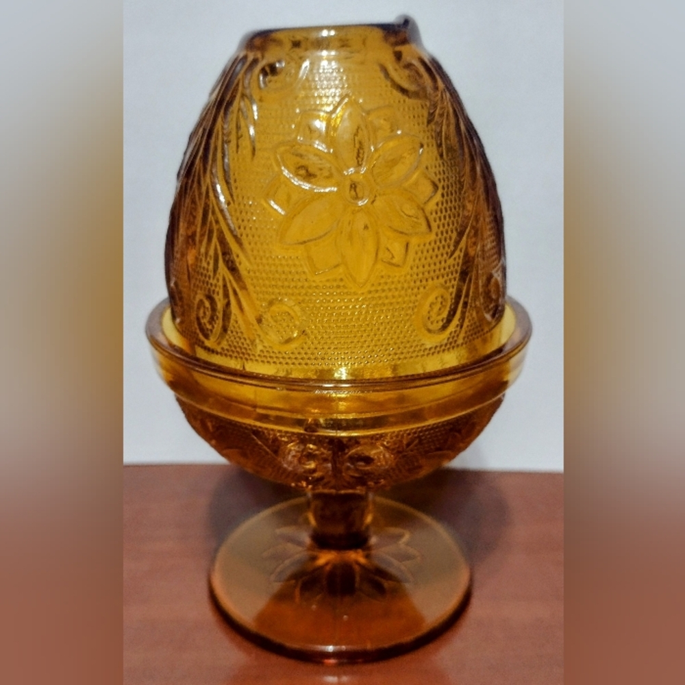 Vintage Indiana Tiara Glass Chantilly Pattern Amber Fairy Lamp
